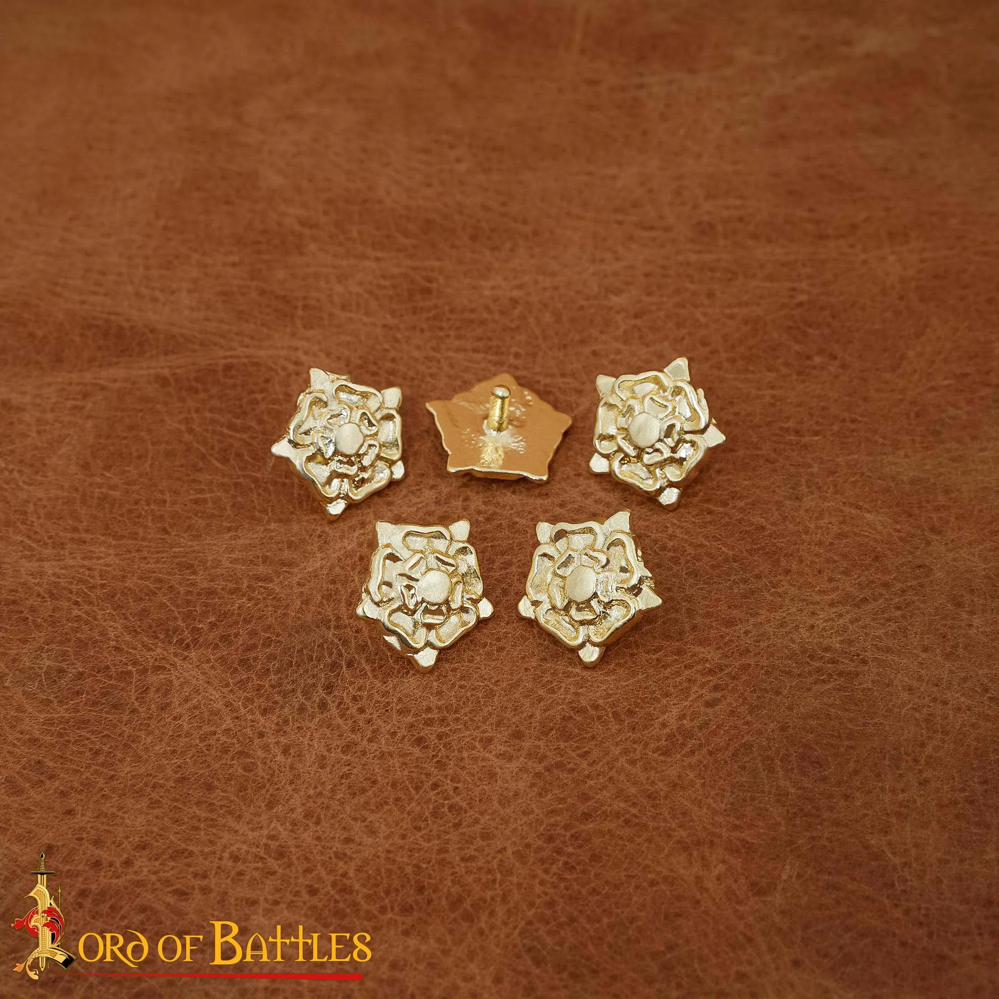 Borchie in ottone con rosa Tudor, set 5 pezzi - immagine 6